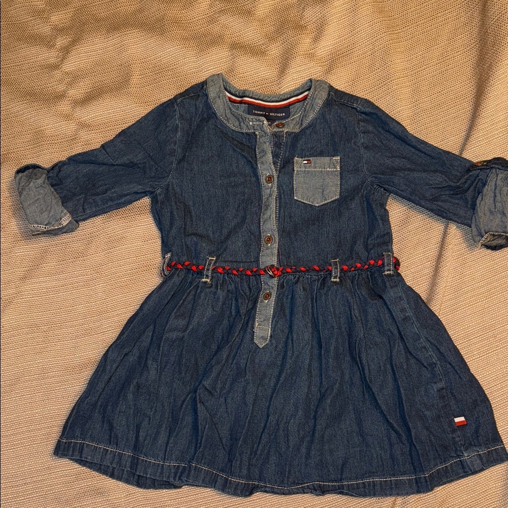 Tommy Hilfiger Blue Denim Dress with Red and Navy belt